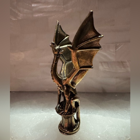 Solid Brass Dragon on Pedestal Vintage-style Sculpture Desk Decor - Picture 14 of 14